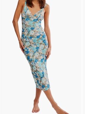 Free People
Long Live Printed Mesh Slip Dress in blue combo, nwt, sz L